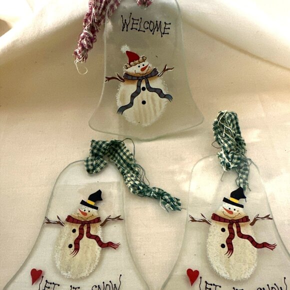 Festive Christmas Ornaments Snowman Bell Pattern Holiday Winter Decor Vintage - Picture 1 of 7